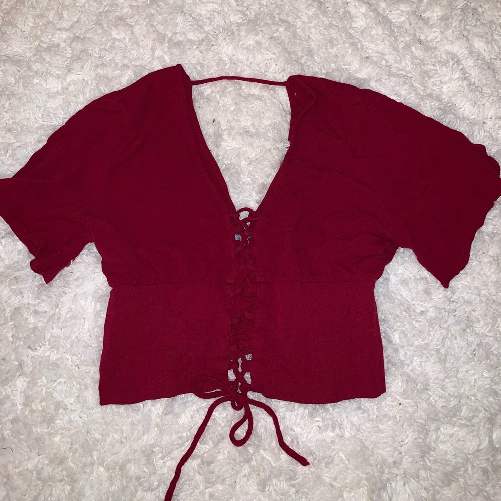 Maroon lace up front shirt